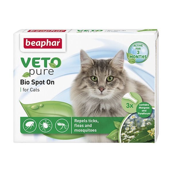 Beaphar 3'lü Veto Pure Bio Spot On Pire ve Kene Damlası | Kedi Pire Ve Kene Ürünü