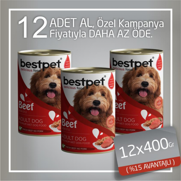 Bestpet 12x400 Gr Sığır Etli Jöleli Yetişkin | Yetişkin Köpek Konserve Maması