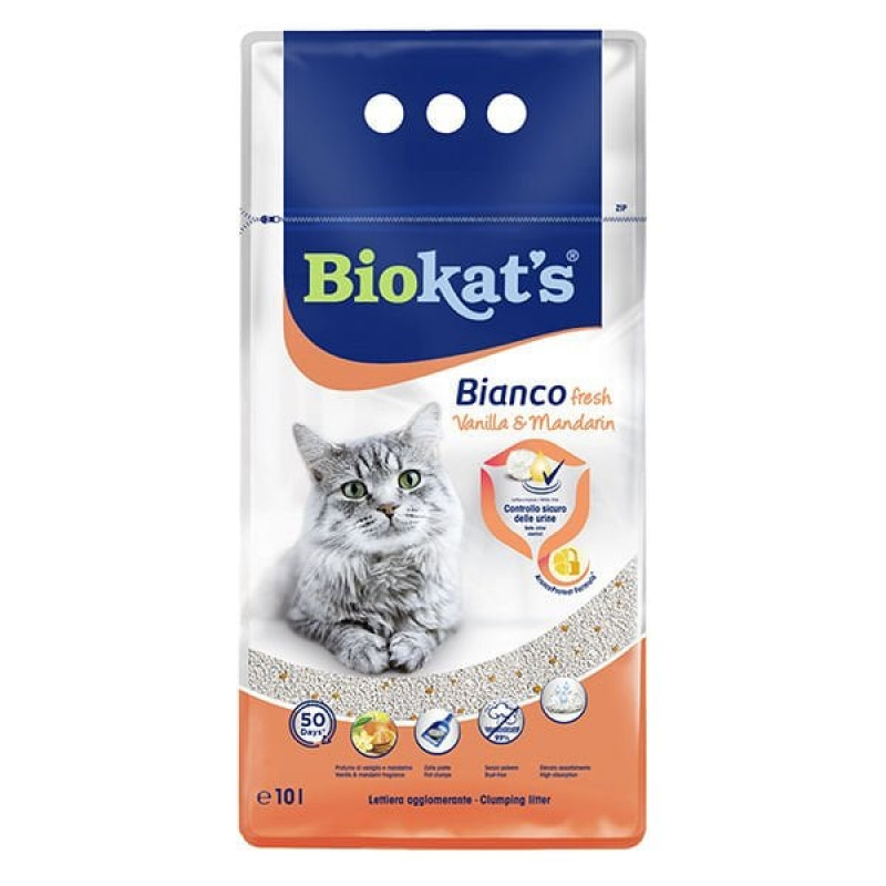 Biokats 10 Lt Bianco Topaklanan Fresh Vanilya ve Mandalina | Doğal Kedi Kumu Biokats 10 Lt Bianco Topaklanan Fresh Vanilya ve Mandalina | Doğal Kedi Kumu