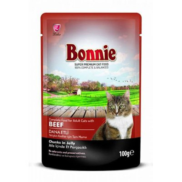 Bonnie 100 Gr Dana Etli Pouch Jelly Yetişkin Kedi Konserve Maması 