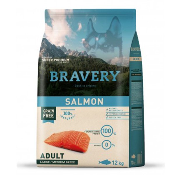 Bravery 12 Kg Orta ve Büyük Irk Somonlu Tahılsız Yetişkin | Yetişkin Köpek Kuru Maması