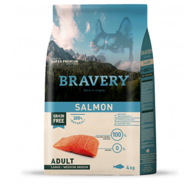 Bravery 4 Kg Orta ve Büyük Irk Somonlu Tahılsız Yetişkin | Tahılsız Köpek Kuru Maması