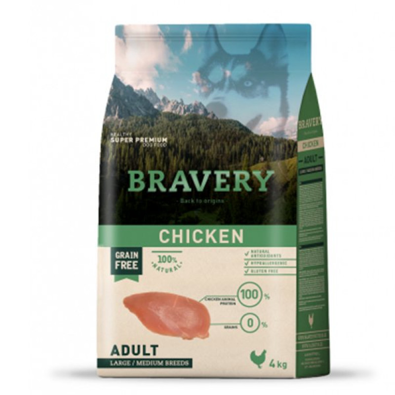 Bravery 4 Kg Orta ve Büyük Irk Tavuklu Tahılsız Yetişkin | Yetişkin Köpek Kuru Maması Bravery 4 Kg Orta ve Büyük Irk Tavuklu Tahılsız Yetişkin | Yetişkin Köpek Kuru Maması