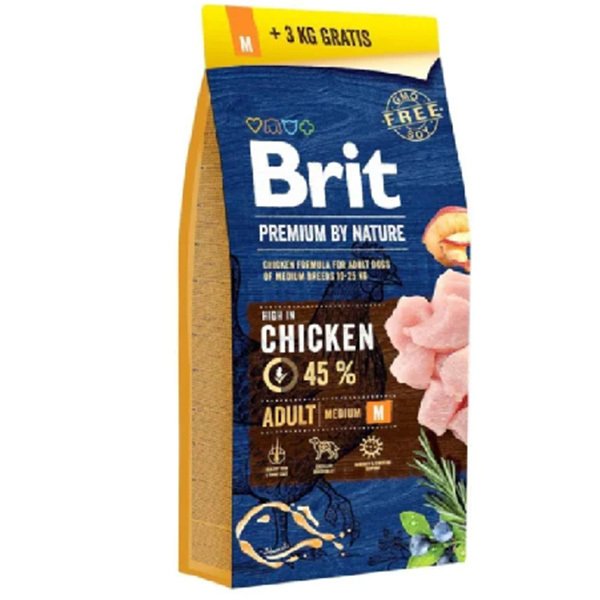 Brit 15+3 Kg Premium By Nature Adult M Orta Irk Tavuklu | Yetişkin Köpek Kuru Maması