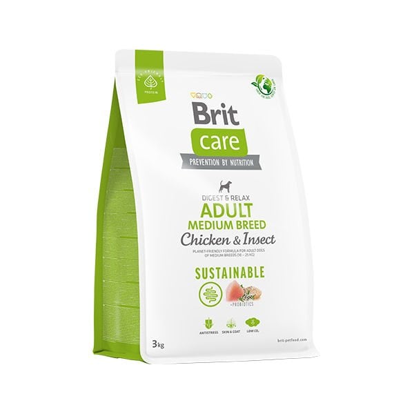 Brit Care 3 Kg Sustainable Yetişkin Orta Irk Tavuk ve Böcek | Köpek Özel Kuru Mama