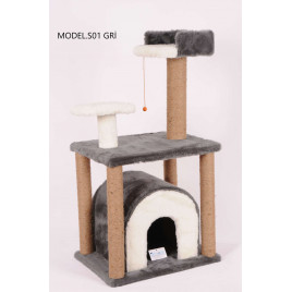 105 Cm Yuvalı Kedi Tırmalama Gri | Kedi Evi