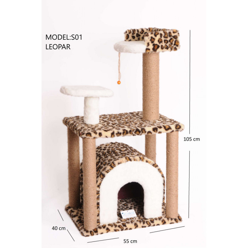 Cat Hause 105 Cm Yuvalı Kedi Tırmalama Leopar | Platformlu Kedi Tırmalama Tahtası Cat Hause 105 Cm Yuvalı Kedi Tırmalama Leopar | Platformlu Kedi Tırmalama Tahtası