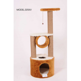 112 Cm Yuvalı Katlı Kedi Tırmalama Kahve | Platformlu Kedi Tırmalama Tahtası