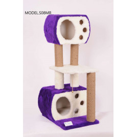115 Cm Çift Yuvalı Katlı Kedi Tırmalama Mor | Platformlu Kedi Tırmalama Tahtası