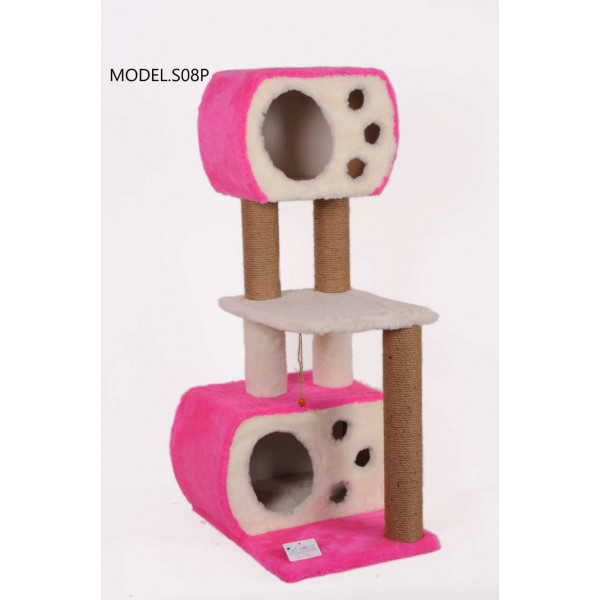 Cat Hause 115 Cm Çift Yuvalı Katlı Kedi Tırmalama Pembe | Kedi Evi