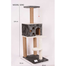 124 Cm Kare Evli Merdivenli Kedi Tırmalama Gri | Platformlu Kedi Tırmalama Tahtası