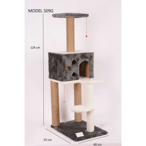 Cat Hause 124 Cm Kare Evli Merdivenli Kedi Tırmalama Gri | Platformlu Kedi Tırmalama Tahtası
