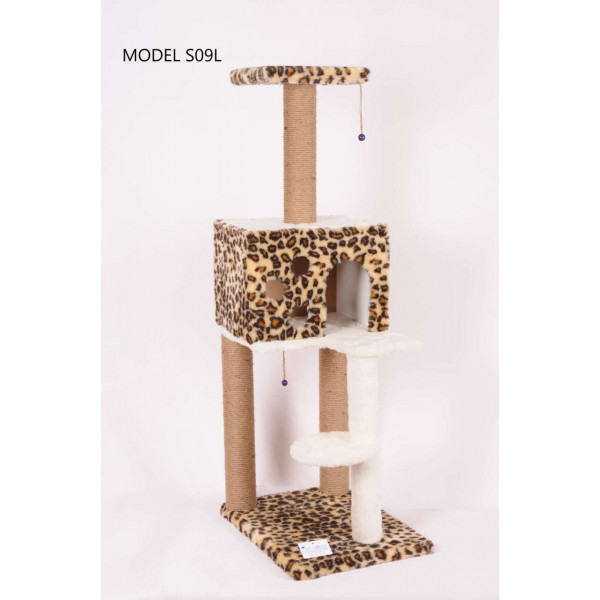 Cat Hause 124 Cm Kare Evli Merdivenli Kedi Tırmalama Leopar | Platformlu Kedi Tırmalama Tahtası