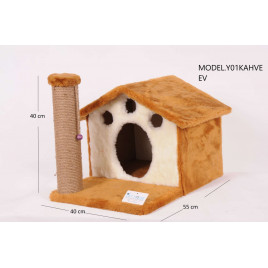 45 Cm Ev Yuvalı Kedi Tırmalama Kahve | Kedi Evi