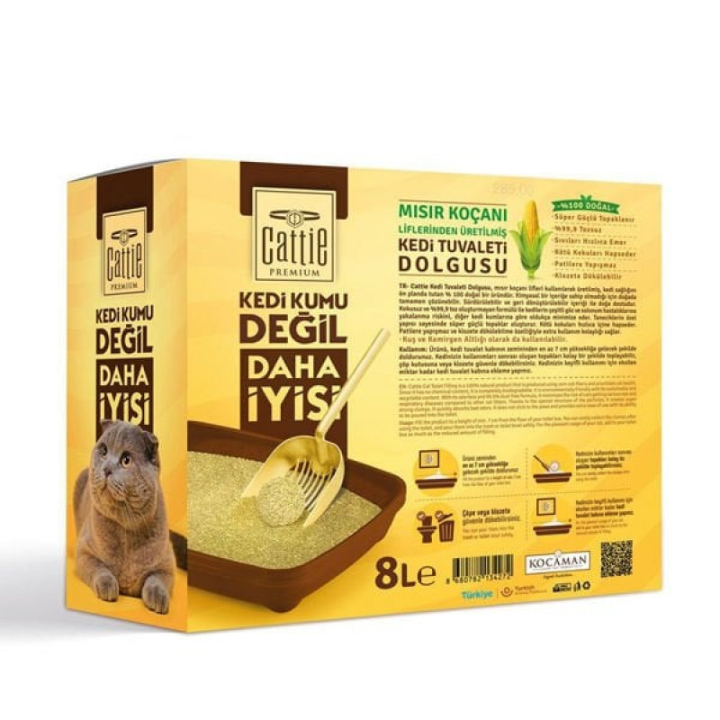 Cattie 8 Lt Süper Topaklanan Mısır Koçanı Dolgusu | Doğal Kedi Kumu