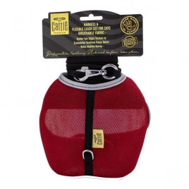 Havalı Dokuma Kedi Göğüs & Gezdirme Takımı Kırmızı 1x25-35 Cm | Kedi Gezdirme Tasması