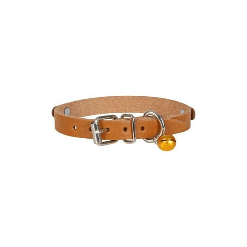 Cattie L İsimlikli El Yapımı Gerçek Deri Boyun Tasması Camel 1.2x23-27 Cm | Kedi Boyun Tasması