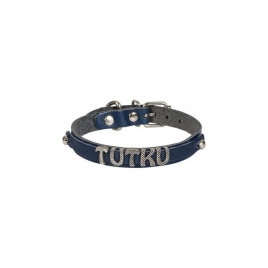 L İsimlikli El Yapımı Gerçek Deri Boyun Tasması Royal Mavi 1.2x23-27 Cm | Kedi Boyun Tasması