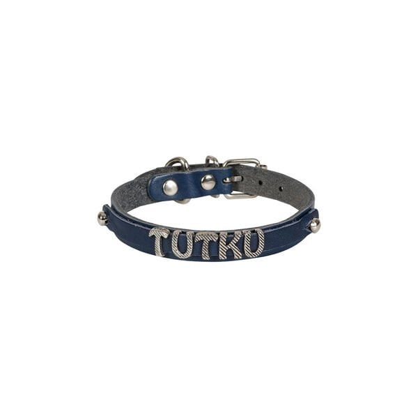 Cattie L İsimlikli El Yapımı Gerçek Deri Boyun Tasması Royal Mavi 1.2x23-27 Cm | Kedi Boyun Tasması