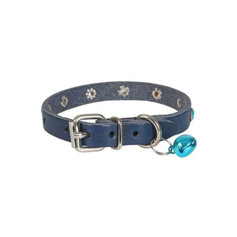Cattie M Gerçek Deri Taşlı Boyun Tasması Royal Mavi 1x20-23 Cm | Kedi Boyun Tasması