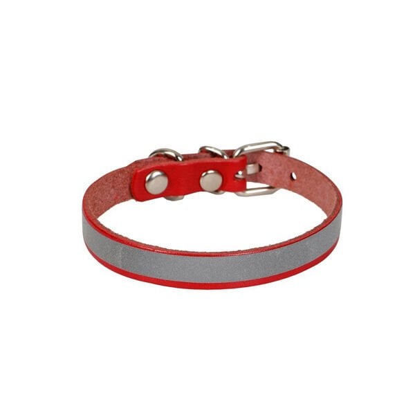 Cattie M Reflektörlü Deri Boyun Tasması Kırmızı 1x20-23 Cm | Kedi Boyun Tasması
