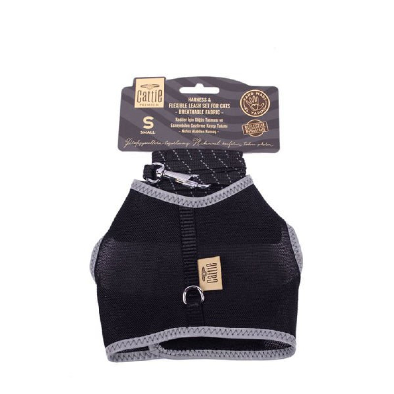 Cattie S Havalı Dokuma Göğüs ve Gezdirme Takımı Siyah 1x20-30 Cm | Kedi Gezdirme Tasması Cattie S Havalı Dokuma Göğüs ve Gezdirme Takımı Siyah 1x20-30 Cm | Kedi Gezdirme Tasması