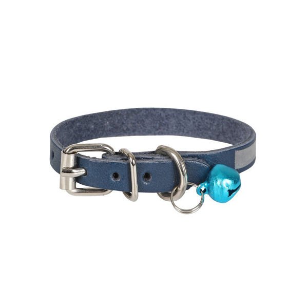 Cattie S İsimlikli El Yapımı Gerçek Deri Boyun Tasması Royal Mavi 1x16-20 Cm | Kedi Boyun Tasması