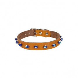 XL Boncuklu Deri Boyun Tasması Camel 1.5x26-30 Cm | Köpek Boyun Tasması