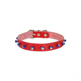 XL Boncuklu Deri Boyun Tasması Kırmızı 1.5x26-30 Cm | Köpek Boyun Tasması