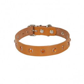 XL Gerçek Deri Taşlı Boyun Tasması Camel 1.5x26-31 Cm | Kedi Boyun Tasması