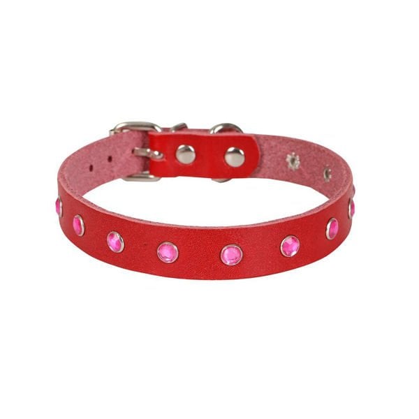 Cattie XL Gerçek Deri Taşlı Boyun Tasması Kırmızı 1.5x26-31 Cm | Kedi Boyun Tasması