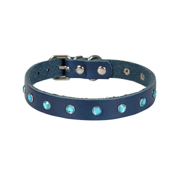 Cattie XL Gerçek Deri Taşlı Boyun Tasması Royal Mavi 1.5x26-31 Cm | Kedi Boyun Tasması
