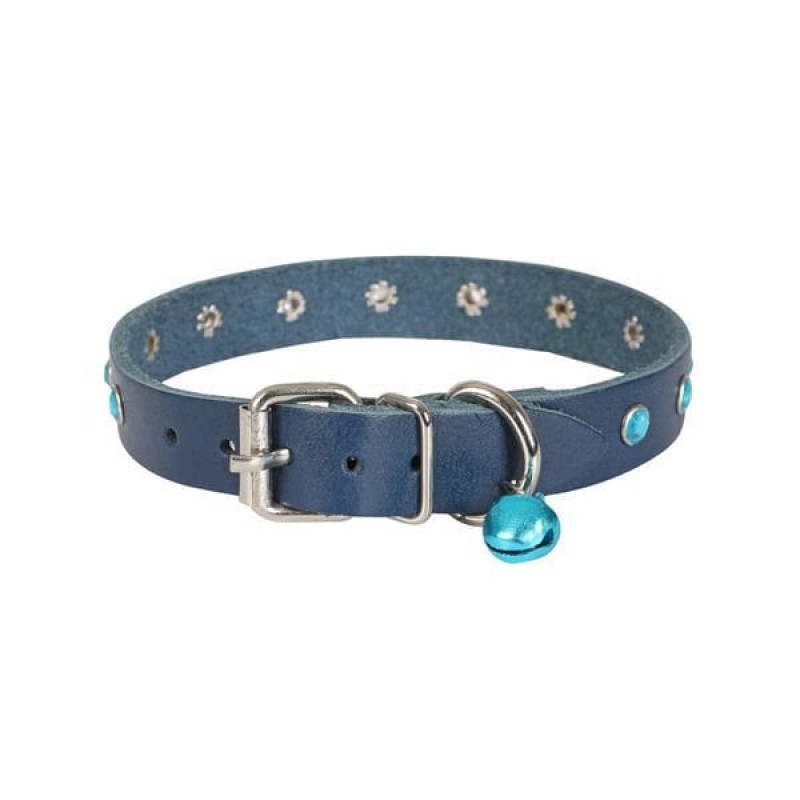 Cattie XL Gerçek Deri Taşlı Boyun Tasması Royal Mavi 1.5x26-31 Cm | Kedi Boyun Tasması
