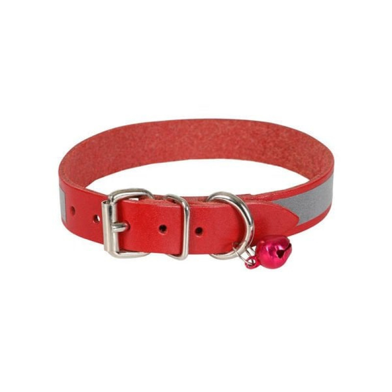 Cattie XL Reflektörlü Deri Boyun Tasması Kırmızı 1.5x26-30 Cm | Kedi Boyun Tasması