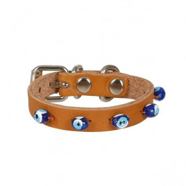 XS Boncuklu Deri Boyun Tasması Camel 1x12-16 Cm | Köpek Boyun Tasması