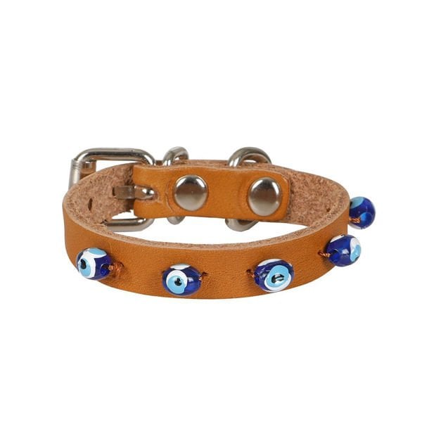 Cattie XS Boncuklu Deri Boyun Tasması Camel 1x12-16 Cm | Köpek Boyun Tasması