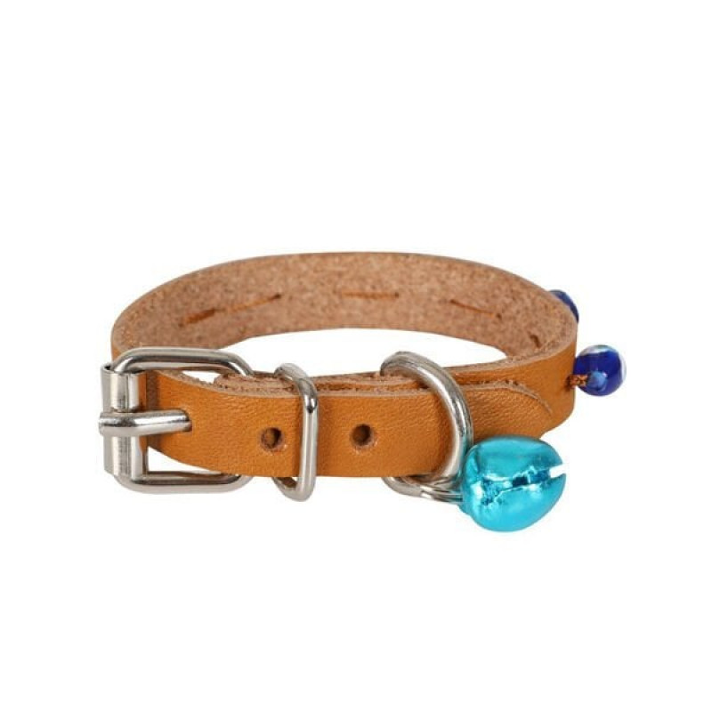 Cattie XS Boncuklu Deri Boyun Tasması Camel 1x12-16 Cm | Köpek Boyun Tasması