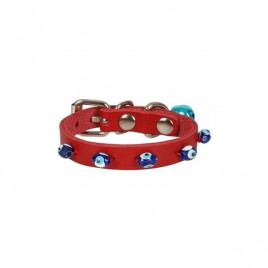 XS Boncuklu Deri Boyun Tasması Kırmızı 1x12-16 Cm | Köpek Boyun Tasması