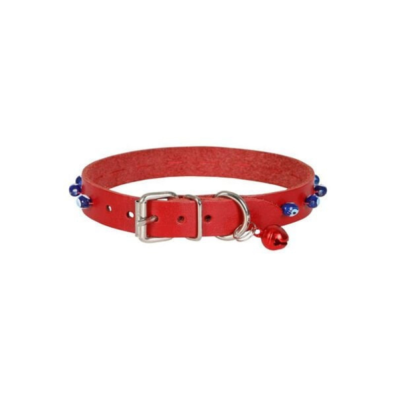 Cattie XXL Boncuklu Deri Boyun Tasması Kırmızı 1.5x29-33 Cm | Köpek Boyun Tasması