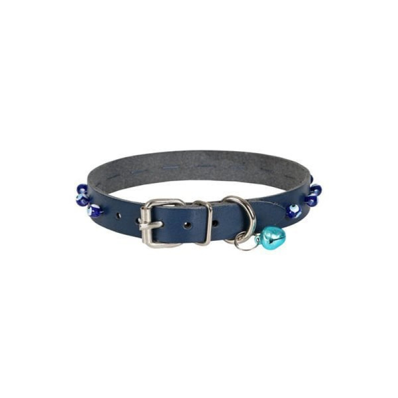 Cattie XXL Boncuklu Deri Boyun Tasması Royal Mavi 1.5x29-33 Cm | Köpek Boyun Tasması