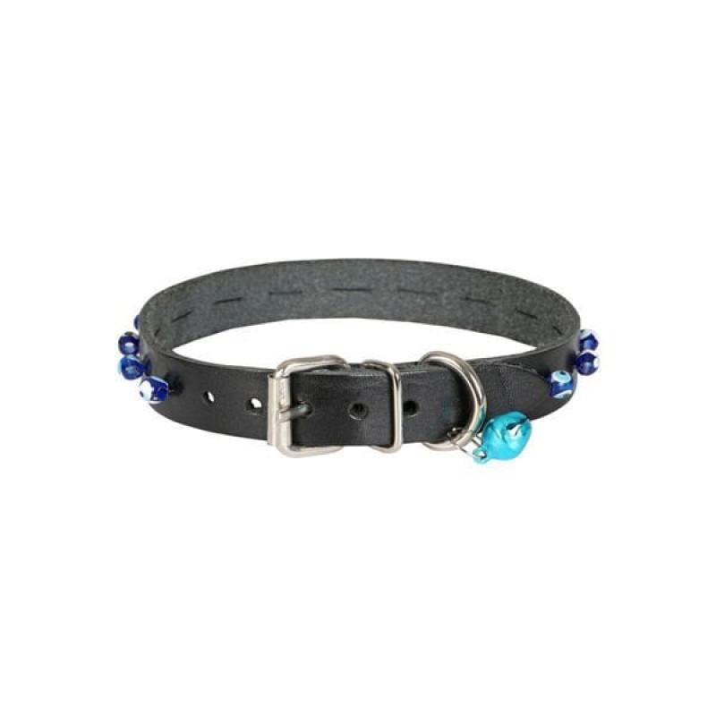 Cattie XXL Boncuklu Deri Boyun Tasması Siyah 1.5x29-33 Cm | Köpek Boyun Tasması