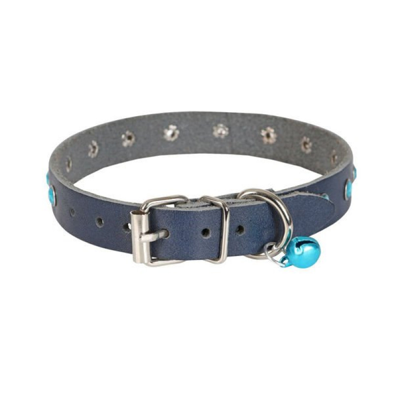 Cattie XXL Gerçek Deriden Taşlı Boyun Tasması Royal Mavi 1.5x27-33 Cm | Kedi Boyun Tasması