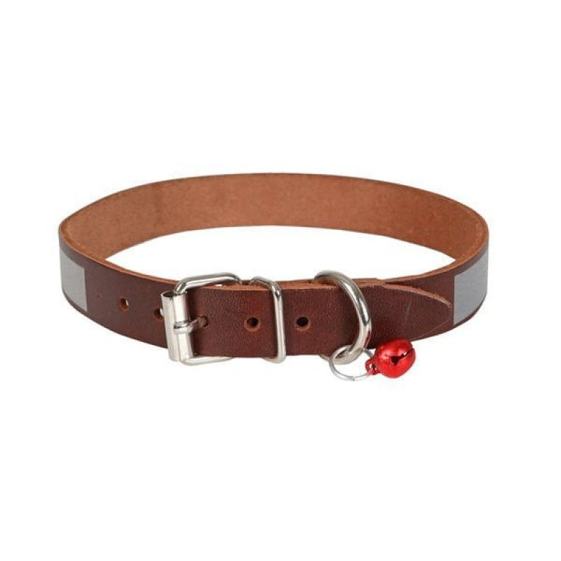 Cattie XXL Reflektörlü Deri Boyun Tasması Kahverengi 1.5x29-33 Cm | Kedi Boyun Tasması
