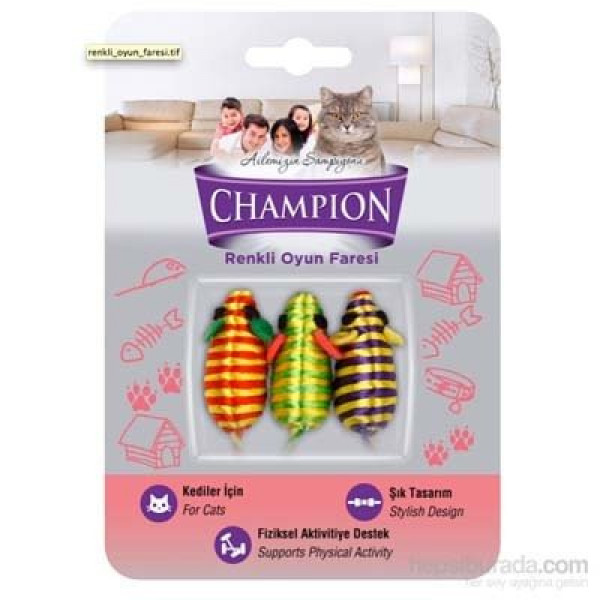 Champion Renkli Fare Kedi Oyuncağı 3 Adet | Kedi Fare Oyuncak