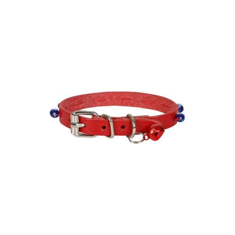 Cattie 20-23 Cm 1 Mm Boncuklu Deri Küçük Irk Boyun Medium Kırmızı | Köpek Boyun Tasması