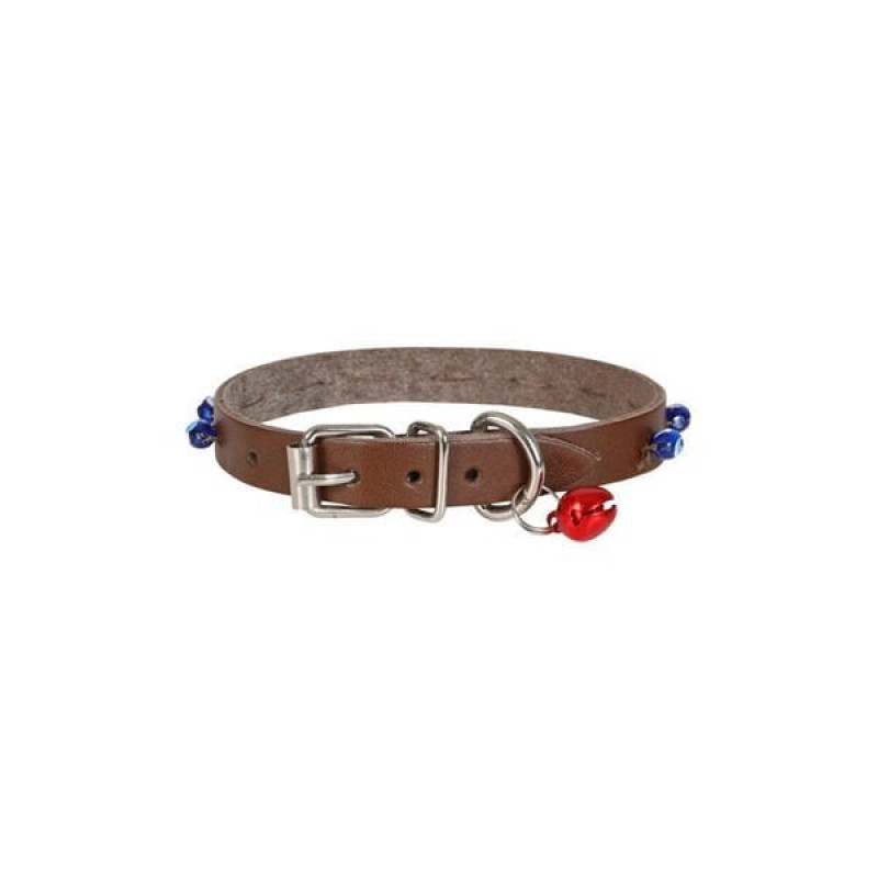 Cattie Boncuklu Deri Boyun Tasması Kahverengi 1.2x23-27 Cm | Kedi Boyun Tasması