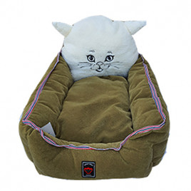 40x45 Cm Kedi Kafalı Yatak Yeşi | Yuvalı Kedi Yatağı