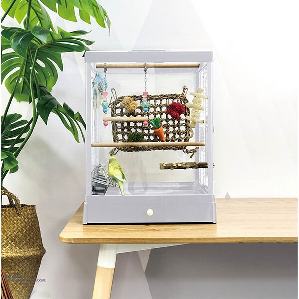 Dayang 39.5x43x51.3 Cm Kırılmaz Camlı Kafes Beyaz | Kuş Kafesi