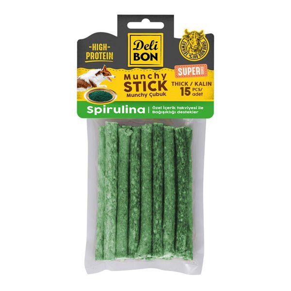 Delibon 15'li Super Munchy Kalın Çubuk Spirulina | Köpek Kemik Ödül Maması