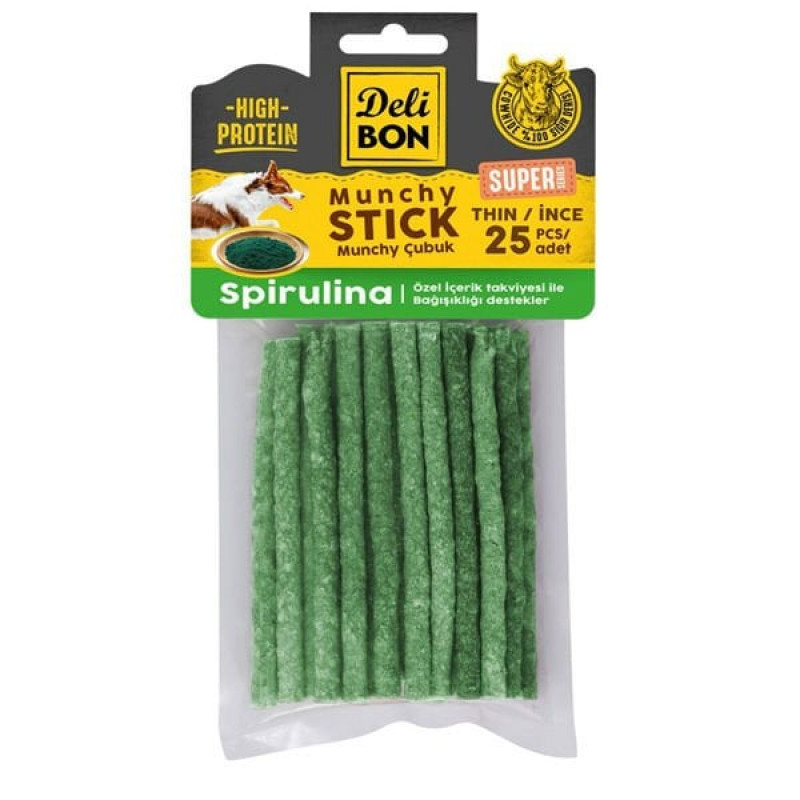 Delibon 25'li Super Munchy İnce Çubuk Spirulina | Köpek Atıştırmalık Ödül Maması Delibon 25'li Super Munchy İnce Çubuk Spirulina | Köpek Atıştırmalık Ödül Maması